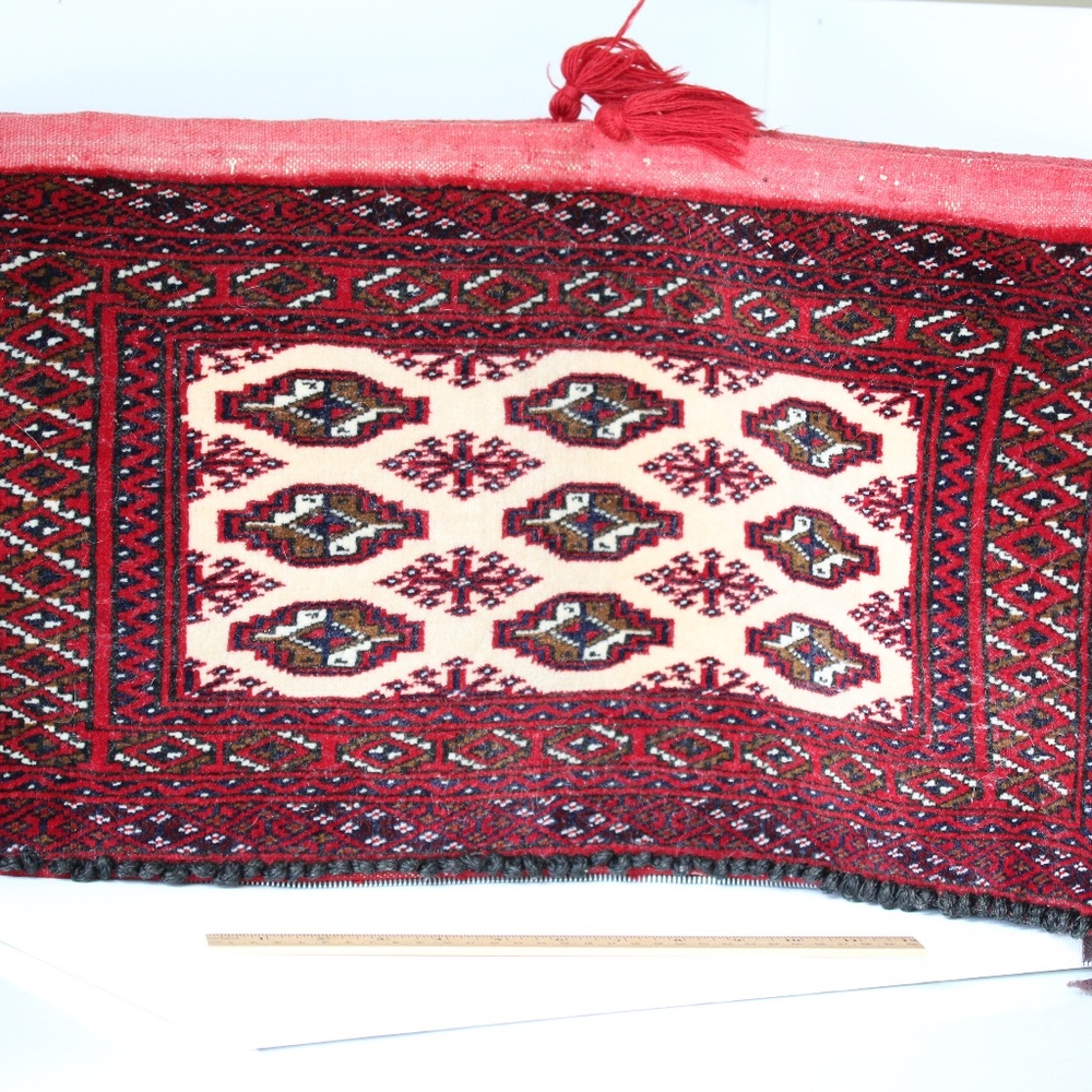 (2) Authentic Turkish Decorative Rug Pillowcases, Red, Black and Cream